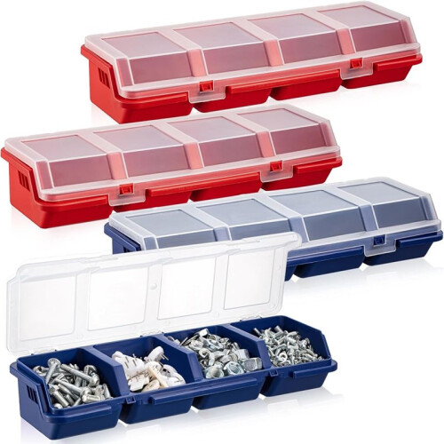 6Pack Screw Organizer Box with Lids 4 Compartments Tool Bin Divider Compartment Containers Sorting Screw Toolbox Case 1