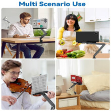 Estante de Livros com Grampo de Mesa para Leitura, Design Ergonômico, Altura Ajustável para 20 Polegadas com Base Giratória, Suporte para Livros de