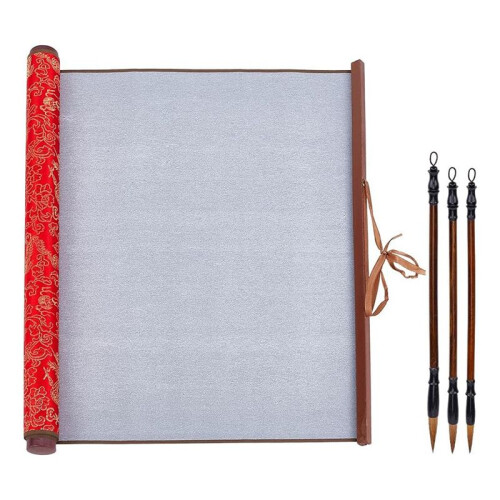 4Pcs No Ink Chinese Calligraphy Practice Set Reusable Water Writing Magic Cloth Scrolls Calligraphy Writing Brushes