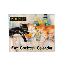 Decorative Wall Calendar 2025 Cat Cocktails Pattern Desk Calendar Decorative Animal Calendar for Table Ornament