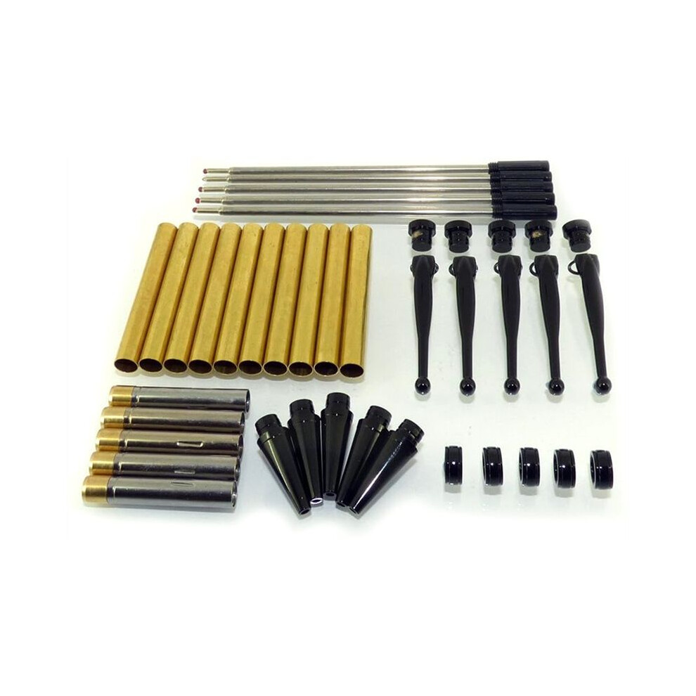 Woodturning Fancy Slimline Pen Kit Set X 5, Black Chrome Finish, Twist Mechanism 4713933451158