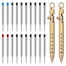 2Pack Bolt Action Pen Set, Hexagonal Solid Brass Pocket Pen with 20 Ballpoint Refills A
