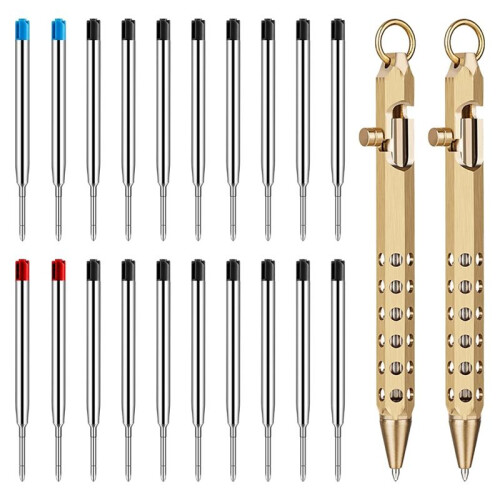 2Pack Bolt Action Pen Set, Hexagonal Solid Brass Pocket Pen with 20 Ballpoint Refills A