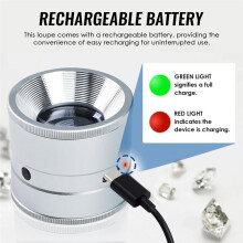 10-Fache LED-Schmucklupe, Wiederaufladbar, 30-mm-Linsenlupe mit LED- und UV-Licht, für Edelsteine, Münzen und Diamanten