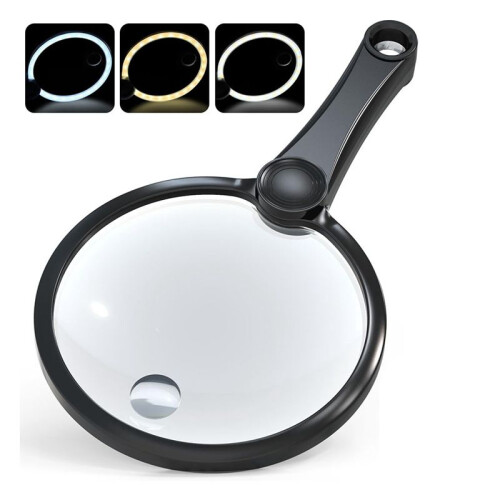 Handheld Magnifying Glass with Eye-Care Anti-Flicker LEDs - 3 Adjustable Light Modes, Rechargeable 2