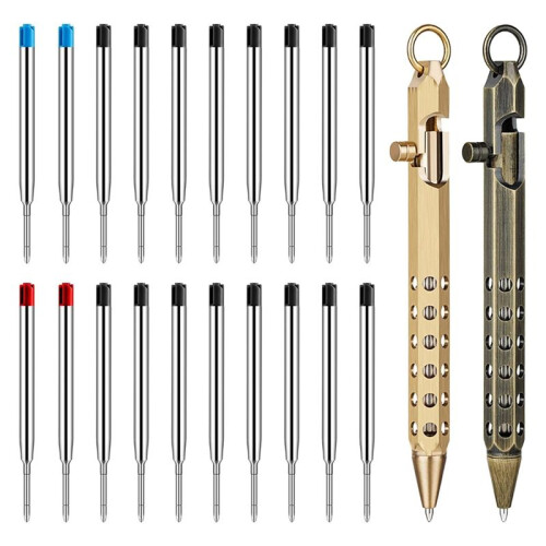 2Pack Bolt Action Pen Set, Hexagonal Solid Brass Pocket Pen with 20 Ballpoint Refills C 1