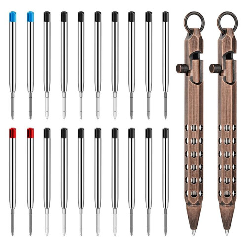 2Pack Bolt Action Pen Set, Hexagonal Solid Brass Pocket Pen with 20 Ballpoint Refills E