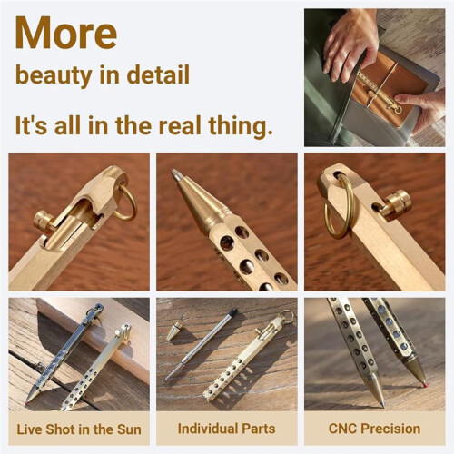 3Pack Bolt Action Pen Set, Hexagonal Solid Brass Pocket Pen with 30 Ballpoint Refills C 1