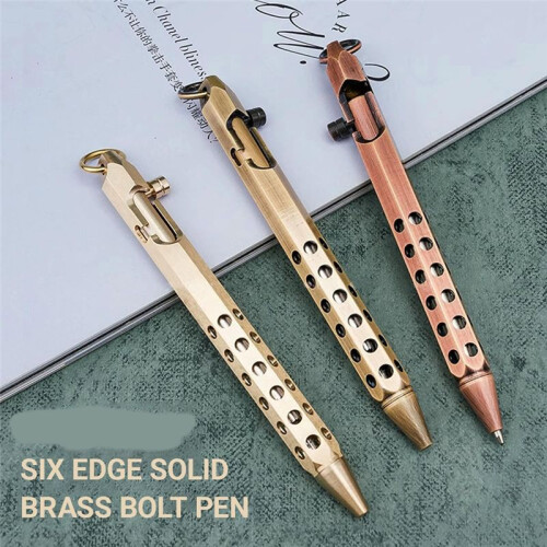 3Pack Bolt Action Pen Set, Hexagonal Solid Brass Pocket Pen with 30 Ballpoint Refills C 2