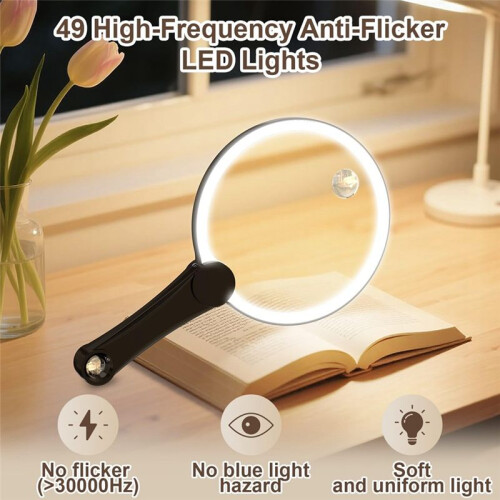 Handheld Magnifying Glass with Eye-Care Anti-Flicker LEDs - 3 Adjustable Light Modes, Rechargeable 2