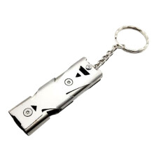 Stainless Whistle Double Tube Lifesaving Emergency SOS Keychain Whistle Keyring for Survival Outdoor Hiking Camping, B