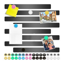 8 Pcs 30x3cm(11.81 X 1.18) Magnetic Boards Strips,Adhesive Backing Bulletin Bar Board, with 32Pcs Colorful Magnets Black