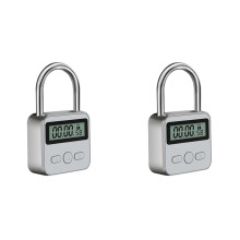 2X Metall TimerlåS LCD-Skärm Multifunktion Elektronisk Tid 99 Timmar Max Timing USB Uppladdningsbart Timer HänglåS, Silver