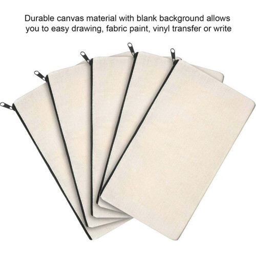 3X Canvas Zip-Väskor Canvas Pencil Pouch Canvas Makeup-Väskor Blank Canvas Pennfodral DIY -Väskor Kosmetisk PåSe Makeup-Väska 1