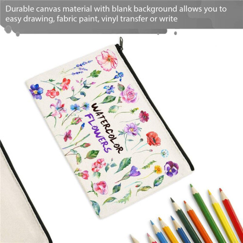 3X Canvas Zip-Väskor Canvas Pencil Pouch Canvas Makeup-Väskor Blank Canvas Pennfodral DIY -Väskor Kosmetisk PåSe Makeup-Väska 2