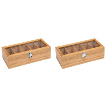 2X Multifunctional Bamboo System Tea Bag Jewelry Organizer Storage Box 5 Compartments Tea Box Organizer Sugar Container