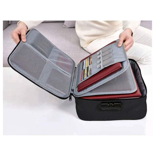 5X Important File Pocket Holder,Document Organizer Box,Oxford Waterproof Document Storage Bag with Safe Code Lock(Black) 2