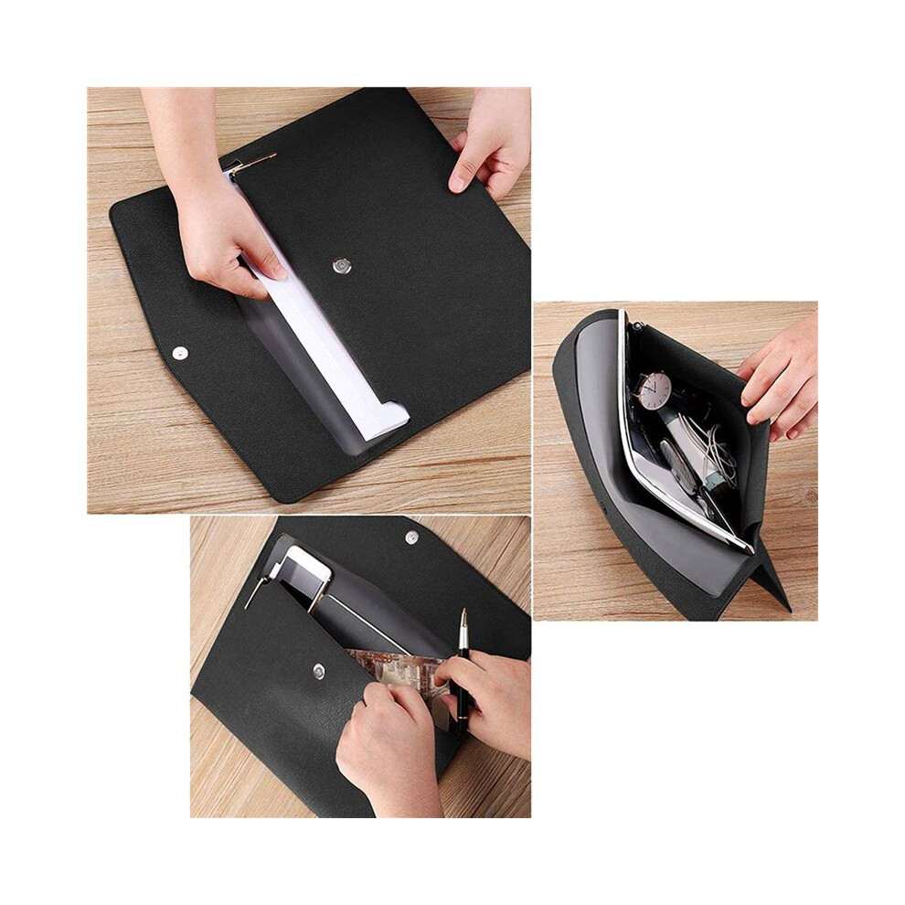4X Pu Leather A4 File Folder Document Holder Waterproof Portfolio Envelope Folder Case With Snap Closure(Black) 6032651131400