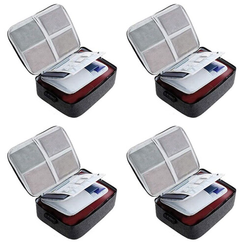 4X Important File Pocket Holder,Document Organizer Box,Oxford Waterproof Document Storage Bag with Safe Code Lock(Black)