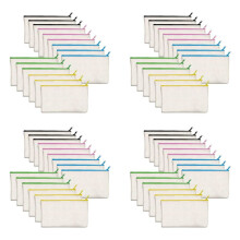 60 Pack Blank Cotton Canvas DIY Zipper Bags Pouches Pencil Case for Makeup Cosmetic Toiletry Stationary Storage