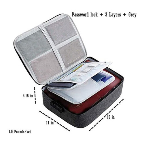 4X Important File Pocket Holder,Document Organizer Box,Oxford Waterproof Document Storage Bag with Safe Code Lock(Black)