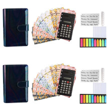 2X A6 Budget Binder, with Zipper Envelopes,Calculator Card,PU Money Saving Organizer for Cash Stuffing Envelopes Binder