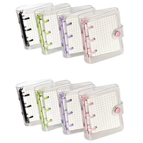 8 Pack  Transparent 3 Ring Binder Covers with Grid Inner Page and 24 Pcs Binder Pockets(3 Pcs/Set)