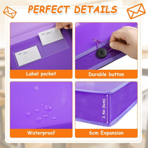 5Pack A4 Plastic File Wallet Envelope Expanding File Folder& Label Pocket Clear Colored Waterproof for Office Home 1
