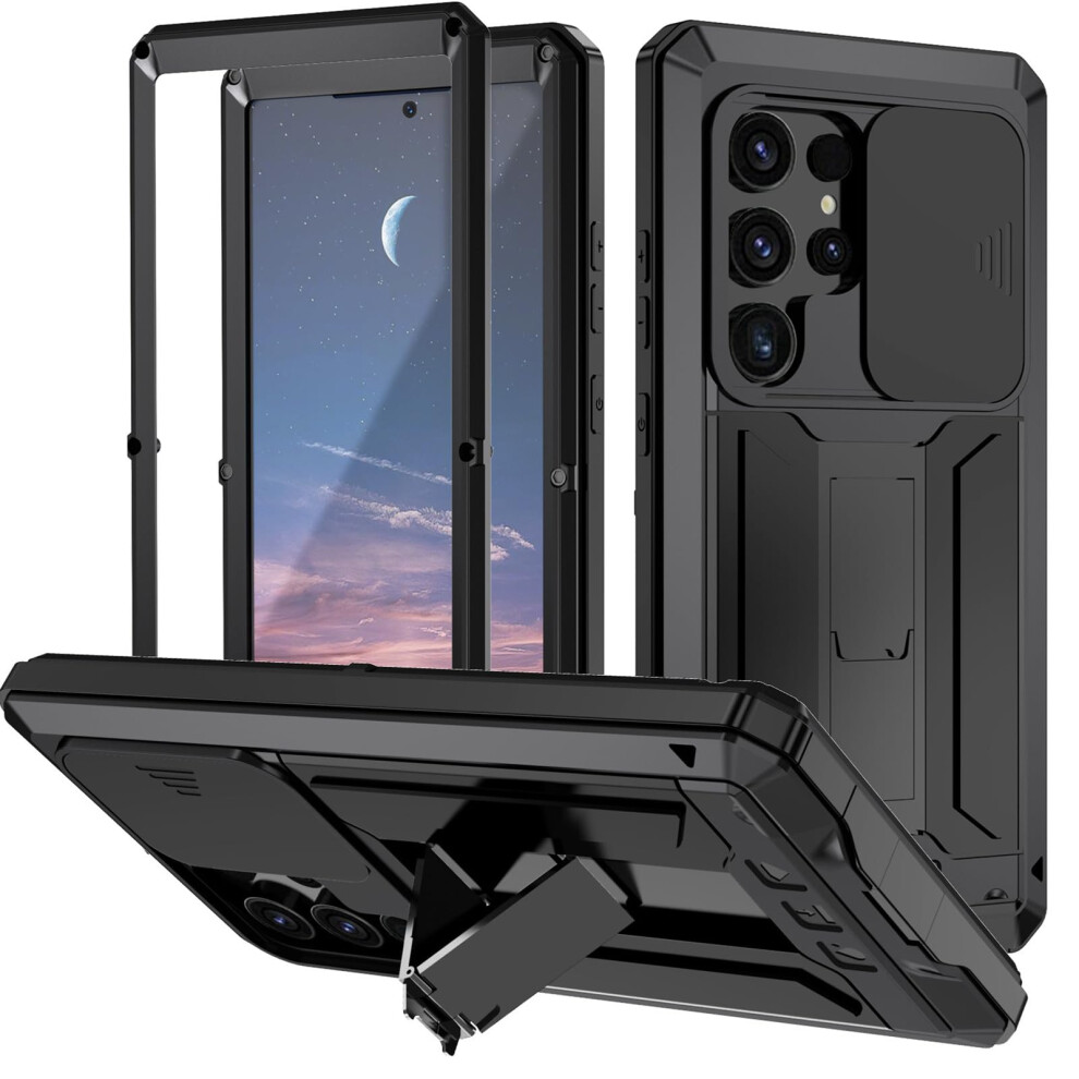 Case For Samsung Galaxy S24 Ultra, Military Grade Shockproof Metal Cover With Wireless Charging And Lens Protection, Black 9073542364139