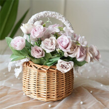2 Cestas de Almacenamiento Tejidas con Asa, Cestas de Flores para Boda, Cestas de Flores de RatáN de Mimbre para la DecoracióN del JardíN del Hogar