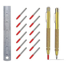 Scriber in Carburo di Tungsteno da 2 Pezzi con Magnete, con 12 Punte di Marcatura di Ricambio Extra e Righello da 6 Pollici, per Lamiere.