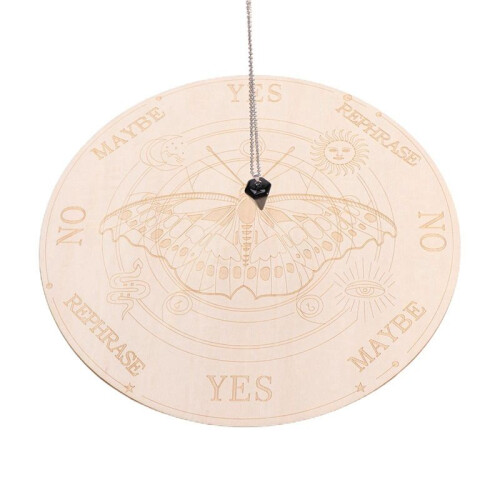 Star Pendulum Board Dowsing Divination Metaphysical Message Board Wooden Board with A Necklace, A
