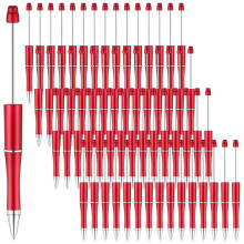 60 Stuks Kralenpennen Bulkkralenpen Leuke Coole Doe-Het-Zelf-Pennen Zwarte Inkt Balpennen voor Kinderen Meisjes Studenten Leraar, Rood