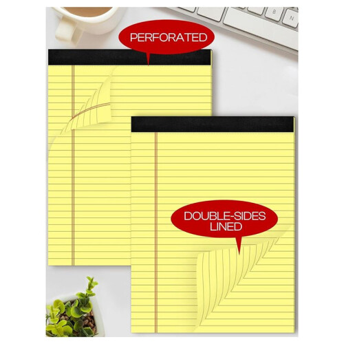 Blocos de Notas Amarelos com 6 Pacotes de 8,5 X 11,75 Polegadas Blocos de Notas Estreitos e Forrados para Escrita Blocos de Papel Amarelos Bloco de 2