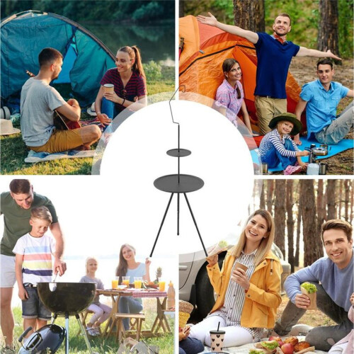 Round Camping Table Double Layer Small Folding Table Compact Beach Camp Accessories Backpacking Tool for BBQ Picnics 2