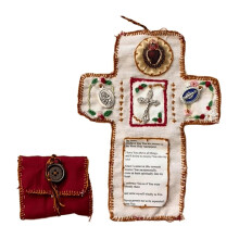 Prayer Quilt with Crucifix Inside,Handmade Pocket Shrine Catholic, Portable Scripture Pocket Prayer Quilt