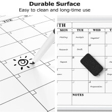 Calendario Mensile da Parete, Piccola Lavagna Cancellabile A Secco da 16 X 12 Pollici con Cornice In Plastica, Calendario Cancellabile A Secco da