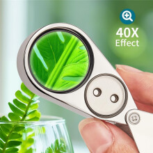 40X Jewelers Loupe Magnifier with Metal Construction, LED/UV Illuminated Magnifying Glass Foldable for Gems, Jewelry