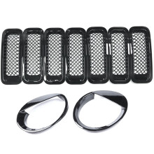 9Pcs Front Grille Grill Mesh Grille Insert Kit + Style Headlight Lamp Cover Trim for   2011-2016