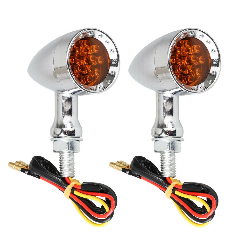 2Pcs Universal Chrome Motorcycle Led Turn Signal Brake Running Tail Amber/Light 4712165691868