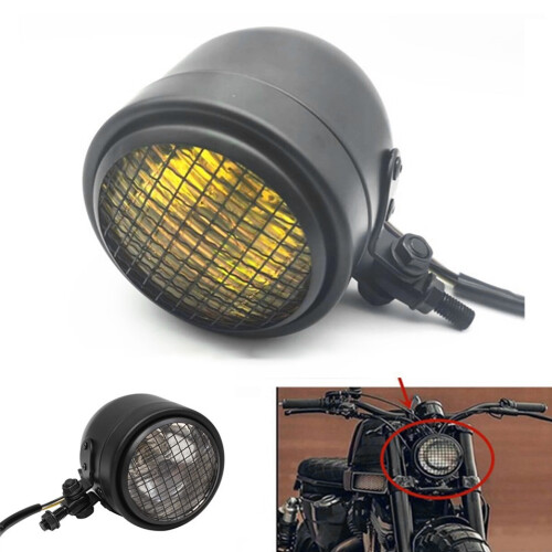 Motorcycle Retro Headlight Halogen Front  Light Lamp Bracket for CG125 Yellow 2