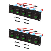 2X 5 Gang Round Dash Rocker Toggle Panel Waterproof 12-24V LED für RV Ship Yacht Marine Car Marine Ship Green