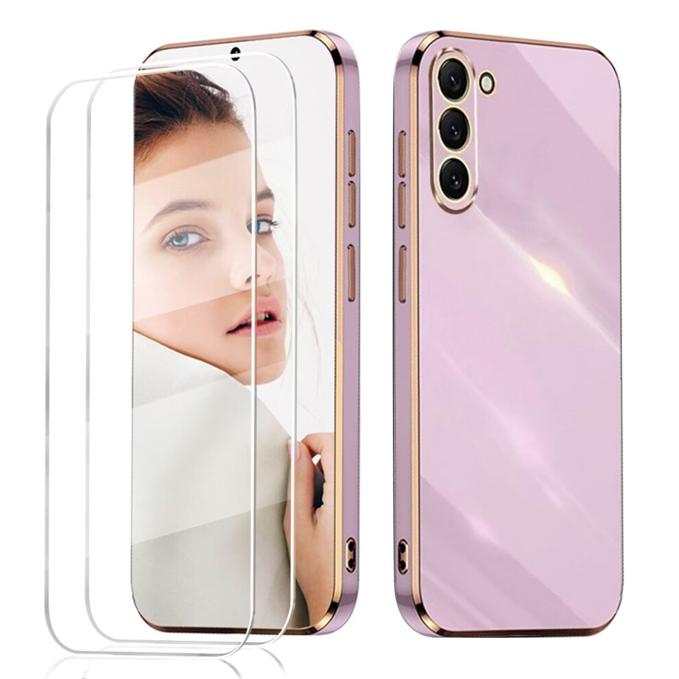 Case For Samsung Galaxy S21 Electroplated Edge Shockproof Tpu With Dual Tempered Glass Protection Purple 9169991078380