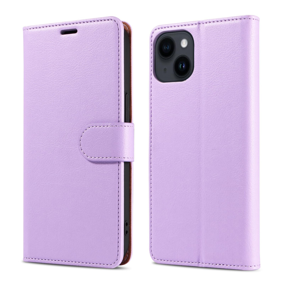 Wallet Case Pu Leather Kickstand Card Holder Shockproof Full Coverage For Iphone 15 Purple 9092120805536