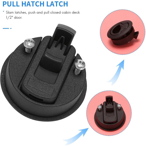 Boat Door Latch Set 3pcs Black Round Flush Pull Slam Latch VibrationProof CorrosionResistant 1