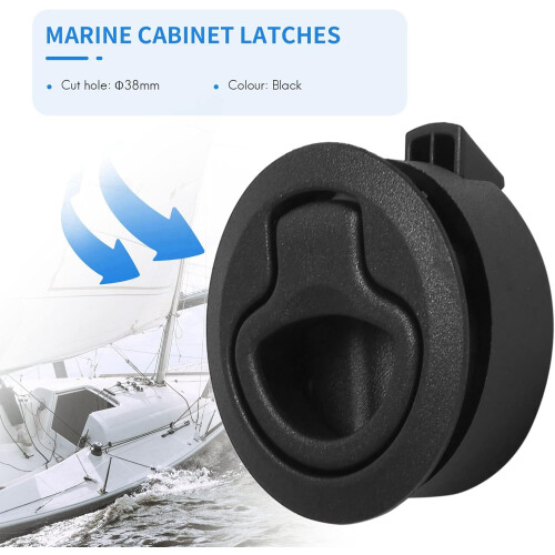 Boat Door Latch Set 3pcs Black Round Flush Pull Slam Latch VibrationProof CorrosionResistant 2