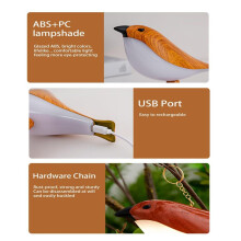 Lâmpada de Mesa Small Bird, Luminária de Mesa Sem Fio Recarregável com 3 Temperaturas de Cor, Controle Remoto e Sensor de Toque