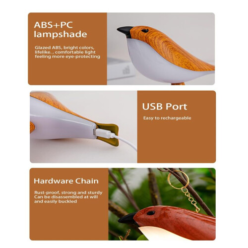 Small Bird Desk Lamp,Rechargeable Cordless Table Lamp with 3 Color Temperatures,Remote Control & Touch Sensor