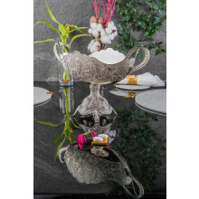 Elegant Zamak Patterned Pedestal Candy Dish for Turkish Delight and Festive Serving  Gray