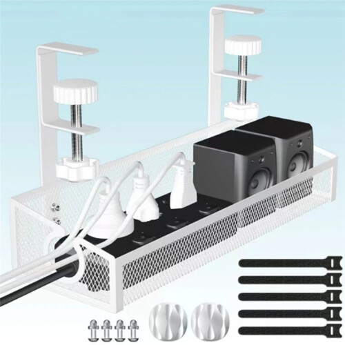 No Drilling Extendable Under Desk Box Tray and Cord Organizer Clamp Mount Computer Desk Wire Organizer 1